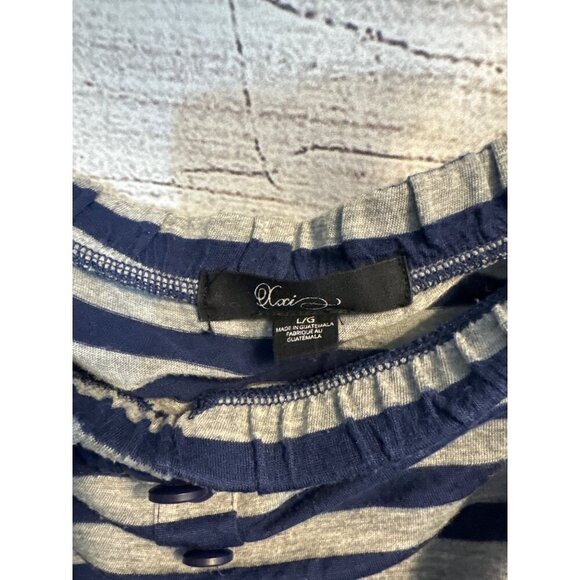 Forever 21 Striped Blue & Gray Romper With Pockets & Button Details Size L - Picture 2 of 3